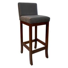 Banqueta Média de Madeira Estofada Castanho Melody Suede Cinza