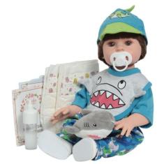 Boneco Reborn Bebê Menino Tubarãozinho 46cm Corpo de Vinil - Cegonha R