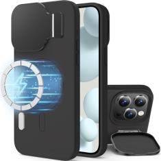 Silverback Capa para iPhone 15 Pro Max com capa de câmera, capa compatível com MagSafe com suporte embutido, capa magnética translúcida fosca à prova de choque para iPhone 15 Pro Max 6,7 polegadas - preto fosco