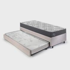 Bicama Box Solteiro com Colchão Adapto Ecoflex Molas Ensacadas Suede 88x188cm Bege