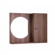 Espelho Redondo para Banheiro com Armário Madeira Escura