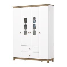Guarda Roupa 4 Portas 2 Gavetas Aconchego Henn Branco Com Jequitibá Hp