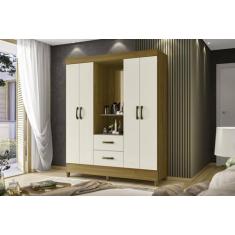 Guarda Roupa Casal C/Espelho 4 Portas 2 Gavetas Mobi Capelinha-  Carva