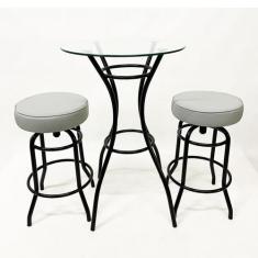 Jogo de Mesa Laura Bistrô Altura 92cm com Vidro + 2 Banquetas Cozinha 