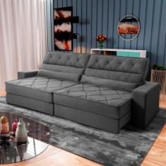 Sofá Retrátil Reclinável 2,50m Albany Suede Velut Cinza Molas Ensacadas - King House