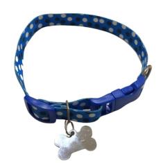 Coleira Pet Personalizada Azul Bolinhas