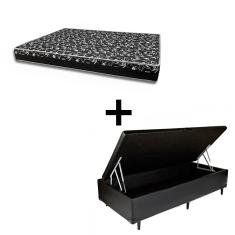 Cama Box Baú Solteiro 88 - Tecido Sintético Preto com Colchão Belize Bello Box - D33 Preto 58x88x188
