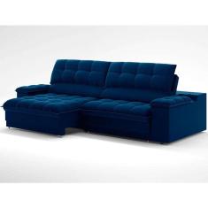 sofá 3 lugares retrátil e reclinável helen com usb e porta-copos veludo azul marinho 230 cm