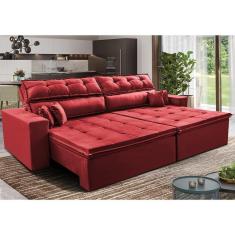 Sofá Retrátil E Reclinável 2,52m Luxos Cama Inbox Velusoft Vermelho