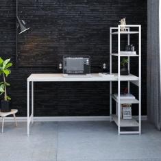 Escrivaninha com Estante 4 Prateleiras Estilo Industrial 150cm Active Yescasa Snow / Est.Branca