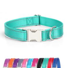 JAY D.L Coleira refletiva para cães com fivela de metal, coleiras de nylon macio e resistente com fivela de liberação rápida, coleiras ajustáveis para animais de estimação com anel de identificação