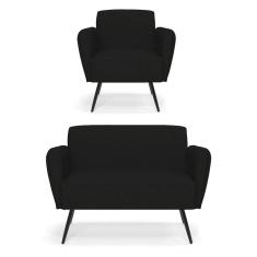 Sofá Namoradeira Com Poltrona Pés Palito De Ferro Bruna Linho - D`rossi Cor A79 Preto