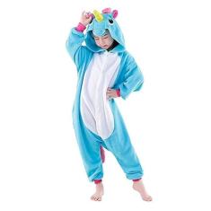 Fantasia De Unicornio Macacão Infantil Kingurumi Azul e Branco Unissex G 7-8