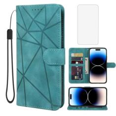 Wanyuexes Capa para iPhone 14 Pro, capa carteira para Apple 14 Pro de 6,1 polegadas com protetor de tela de vidro temperado, toque de pele PU, flip fólio, suporte para cartão de crédito, suporte para