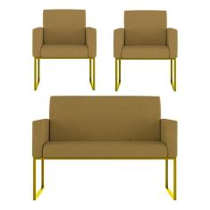Kit Sofá 2 Lugares + 2 Poltronas Recepção Sala Base Dourada Cor:capuccino Capuccino