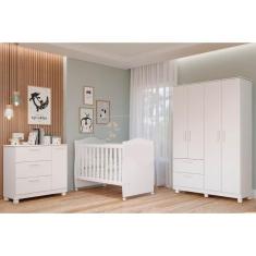 Quarto de Bebê Completo Jujuba 3 Peças (Guarda Roupa+Cômoda+Berço) Branco - Permóbili Baby