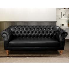 Sofá 3 Lugares Chesterfield Clássico Duque Preto