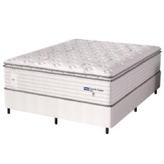 Cama Box Casal King Colchão Molas Guarda Costas Max Com Pillow Probel 193x203x78cm Branco / Cinza