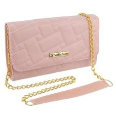 Bolsa Feminina Clutch Carteira Alça com Corrente e Divisória-Feminino