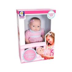 Boneca Cheirinho de Bebe em Vinil 36cm com Vestidinho Rosa Cotiplas - 