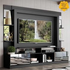Rack Estante c/ Painel TV 65&quot; e Espelho Oslo Multimóveis Preto/Branco