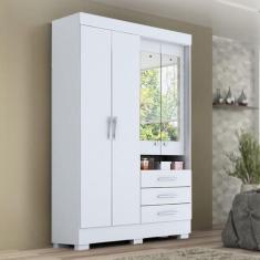 Guarda Roupa Solteiro 4 Portas 3 Gavetas Capelinha com Espelho 100% MDF Débora ACP Móveis