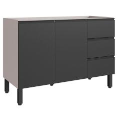 Balcão de Cozinha para Pia 120 Cm 2 Portas 3 Gavetas Fumê/Grafite - Quiditá Móveis