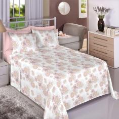 Jogo de Cama Solteiro King Premium Linea 180 Fios Floral Coral (2 Lençois + 1 Fronha)