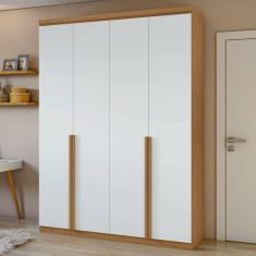 Guarda-Roupa Solteiro Alonzo 4 Portas 2 Gavetas 100% Mdf Amêndoa Clean/Branco - Móveis Lopas