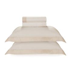 Jogo de Cama Casal Karsten 200 Fios 100% Algodão Cecília Branco/Bege