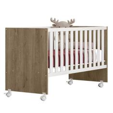 Berço Doce Sonho Reto Carvalho Toque Rustico/Branco - Qmovi