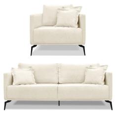Kit Poltrona e Sofá Living 2 Lugares 1,80m Sirius Linho Pés Metálicos 