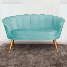 Namoradeira Estofada Pés Palito Para Sala de Estar Pétala Veludo Azul 