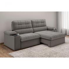 Sofá Stylus 2,10m Retrátil-reclinável Com Porta Copos E Cooler Suede Cinza - X Sofás