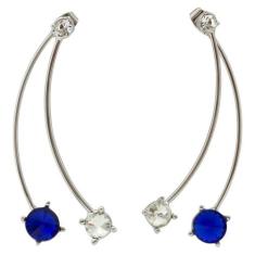 Brinco Strass Ear Jacket BC3913 - Akasaki, Prateado, Azul