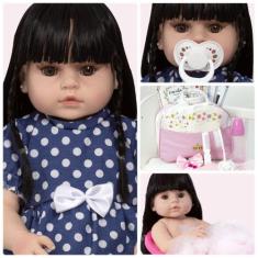 Boneca Reborn Menina Morena 46cm Com Lindo Enxoval Bolsa - Cegonha Reb