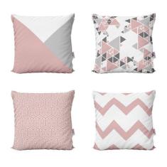 Capas Almofadas Geométricas Decorativas Rosa e Preto Para Sofá 40x40 -