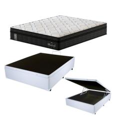 Cama Box C/ Baú Casal + Colchão Mola Ensacada Probel Madrid Pillow