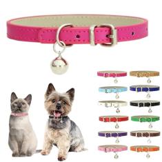 Coleira de cachorro pequena com sino, coleira de cachorro de couro sintético macio com sinos, coleira básica para meninos e meninas, sinos para gatos PPP PP, pequeno, médio, animais fêmeas, gatos,