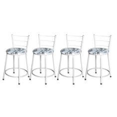 Jogo 4 Banqueta Baixa Para Cozinha Epoxi Branca Estofado Floral - Lama