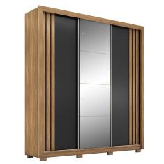 Guarda Roupa Casal Moema 3 Portas Flex com Espelho e Pés - Demóbile Amêndola/Preto Prime