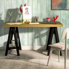 Escrivaninha Pés Estilo Cavalete Com 4 Prateleiras Artany Art Cor Olmo