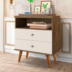 Mesa de Cabeceira 2 Gavetas Status J&A Móveis Jequitibá/Off White