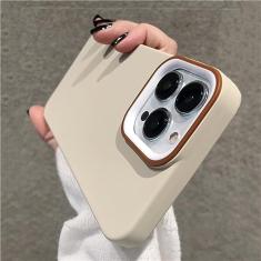 Capa de telefone com proteção de lente de cor creme azul fofa para iPhone 14 13 12 11 Pro Max 13 Pro Max Capa traseira de silicone macio fosco, bege creme, para iPhone 14Pro