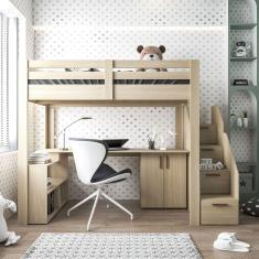 Cama Alta Infantil com Escada, Escrivaninha e 6 Portas Star Plus Casatema  Marroml