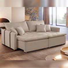 Sofa Cama Retratil e Reclinavel 220cm Detroid Yescasa Linho/Cru