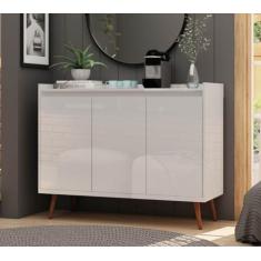 Buffet Aparador Retrô Clássico 3 Portas Branco Gloss - MoveisAqui