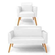 Sofá Namoradeira com Poltrona Pés Palito Castanho Marisa Corano D03 - D`Rossi