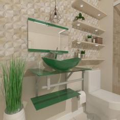 Gabinete de Vidro 60cm Inox com Cuba Oval Verde