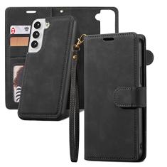 QLTYPRI Capa para Samsung Galaxy S22, 2 em 1, carteira destacável de couro PU com [compartimentos para cartões] [suporte] [alça de pulso] [fecho magnético] capa flip à prova de choque para Samsung